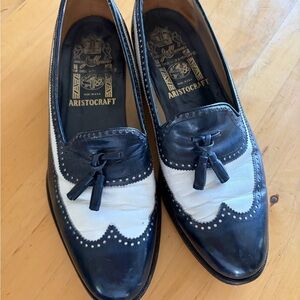Johnston & Murphy Navy and White Tassel Wingtip Loafers